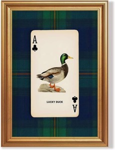 Wojuin Lucky Duck Ace of Clubs Illustration Framed Canvas Wall Art 16x24 in