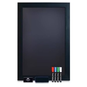 Magnetic Wall Chalkboard Extra Large Size 20 x 30 Wood Frame Chalkboard Sign Vertical or Horizontal Wall Mount Includes 4 Chalk Markers Chalk & Eraser by Better Office Products (Solid Black)