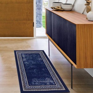 Antep Rugs Alfombras Bordered Modern 2x5 Non-Slip (Non-Skid) Low Pile Rubber Backing Kitchen Area Rug (Navy