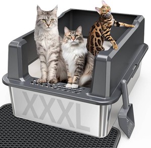 XXL Stainless Steel Litter Box with Lid for Multiple & Big Cats ( 2 pack )