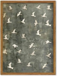 Framed Vintage Flying Bird Canvas Wall Art, Minimalist Abstract Flock of White Birds Pictures Wall Decor, Cottagecore Nature Wildlife Prints Paintings for Living Room Bedroom Home Office 16x24 inch