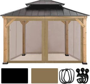 Coastshade Gazebo Canopy Mesh Walls Replacement 10x12 Gazebo Pergola Mosquito Screen Netting for Gazebos with 52Curtain Rings & 52Rail Hooks,Khaki