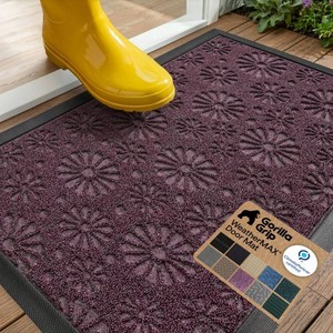 GORILLA GRIP WeatherMAX Door Mat, Indoor Outdoor, 35x23 blue grey Daisy Floral