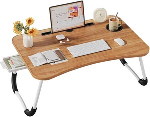 Lap Desk Bed Trays for Eating and Laptops Breakfast in Bed Tray for SofaCouchStudyReadingWriting with Cup HolderDrawer On Low Sitting Floor Large Portable Foldable (Walnut Beige)