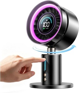 KIMMOO USB Rechargable Desk Fan, 2-in-1 Turbo Table Fan with 5-Color Light, 180  Oscillating,100 Speeds, 6000mAh Battery, LED Display, Quiet Portable Desktop Fan for BedroomOfficeDormHome (Black)