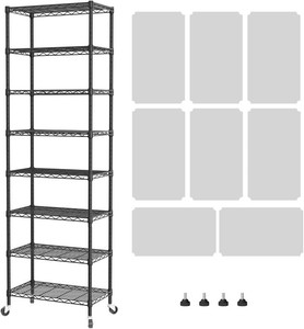 SINGAYE 8 Shelves Storage Wire Shelf Closet Metal Shelving Pantry Wheels