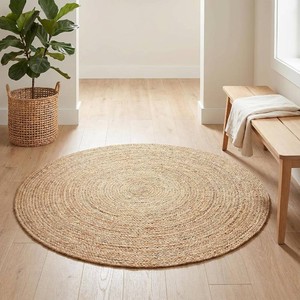 Ramanta Home Hand Woven Round Jute Braided Rug 4ft - Natural