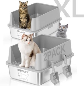 2PACK Stainless Steel Litter Box, Metal Litter Boxs with Lid High Sides