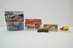 NIP Remote Command truck, Guisval Transport, Die Cars Metal Pedal Power 110 scale, Mega Rescue Die Cars Emergency Set, vintage Santa Fe train engine