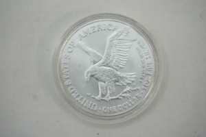 2023 American Eagle One Ounce Silver Coin 1 Troy Ounce Fine Silver in protective plastic capsule