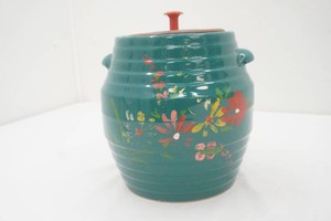 vintage Ransburg Pottery Hand Painted Stoneware Cookie Jarcrock