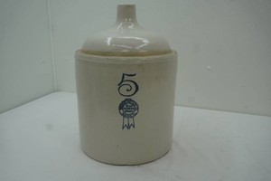 Antique Buckeye Pottery Co. Blue Ribbon Brand #5 gallon stoneware jug
