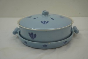 vintage Red Wing Pottery Blue bake oven covered casserole with blue ceramic baking dish