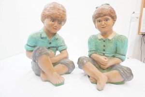 2 cement patio or garden statues depicting a young boy and girl sitting 22 tall and VERY HEAVY