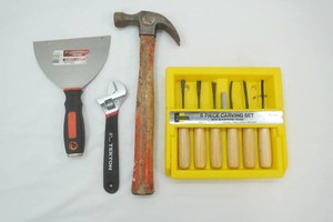 6 piece carving tool set, hammer, joint knife, adjustable wrench