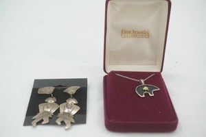 925 with gold on Polar Bear pendant, sterling native dancer earrings