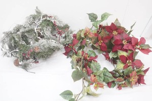 poinsettia garland and pre-lit snow flocked holiday garland