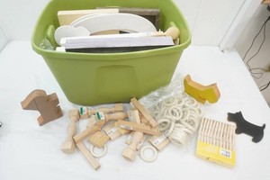 large tote full of craft supplies NIP canvas, clothes pins, wood spindles and much more