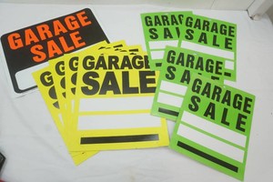 variety of garage sale signs in different sizes