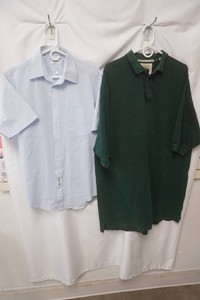 Oleg Cassini light blue full button front shirt size 16 (stain on left sleeve), Shelter Island classic knit polo short-sleeve size 2XLT
