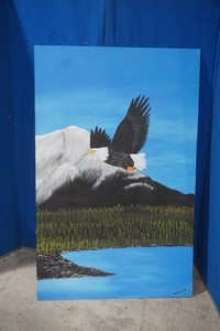 oil on wood Eagle scene and on the back side an ocean scene 25 x 38