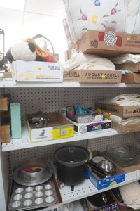 large lot of kitchenwares, sheets, collectibles and tools