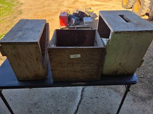 2- Vintage Wooden Stools & Wooden Box