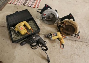 Hand Tool Lot including 1 Jig saw with case, 2 drills and 2 circular saws