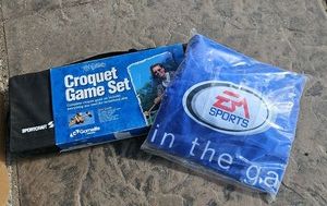 Croquet set and an inflatable EA Sports Tube