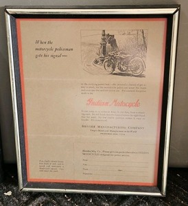 Framed print advertisement for Indian Motorcycle