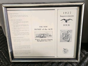 1927 Ace Improvements framed promotional brochure by the Indian Motorcycle Company
