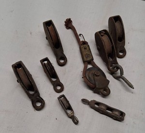 Lot of Vintage Pulleys and Hardware Components with Various Sizes