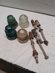 Lot of Vintage Glass Insulators and Insulator Brackets