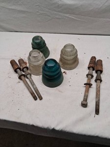 Lot of Vintage Glass Insulators and Insulator Brackets