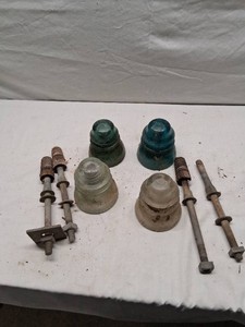 Lot of Vintage Glass Insulators and Insulator Brackets