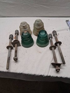 Lot of Vintage Glass Insulators and Insulator Brackets