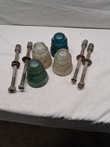 Lot of Vintage Glass Insulators and Insulator Brackets