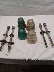 Lot of Vintage Glass Insulators and Insulator Brackets