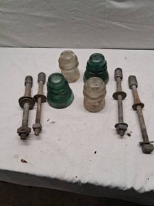 Lot of Vintage Glass Insulators and Insulator Brackets