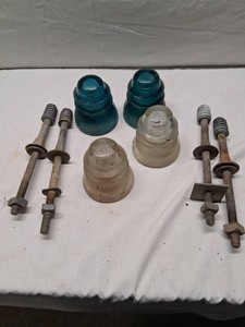 Lot of Vintage Glass Insulators and Insulator Brackets