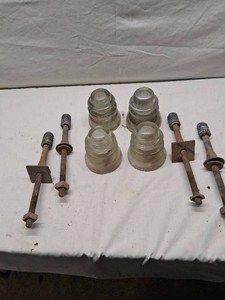 Lot of Vintage Glass Insulators and Insulator Brackets