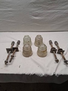 Lot of Vintage Glass Insulators and Insulator Brackets