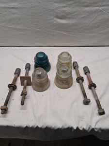 Lot of Vintage Glass Insulators and Insulator Brackets
