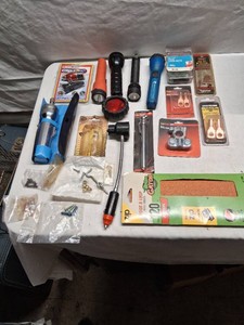 Lot of Various Tools and Accessories Including Flashlights and Sandpaper
