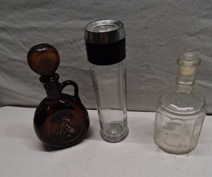 Man o War Decanter, Tall Glass Container with Stackable Lid, and Clear Glass Decanter Lot