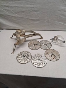 Vintage Mouli-Julienne Food Processor with Discs and Vintage Glass Oil Dispenser