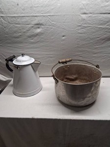 Vintage Aluminum Pot and Enamel Coffee Kettle