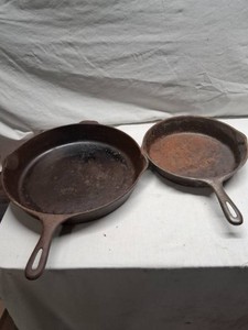 Pair of Cast Iron Skillets, 14 Inch and 12 Inch, Made in USA