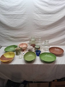Vintage Papel Mug, Glass Jars, and Ceramic Bowls