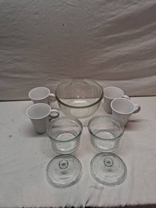Set of Anchor Hocking Glass Bowls and Coffee Mugs